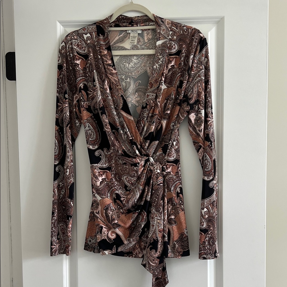 Cache Paisley Print Top in Blush and Gray